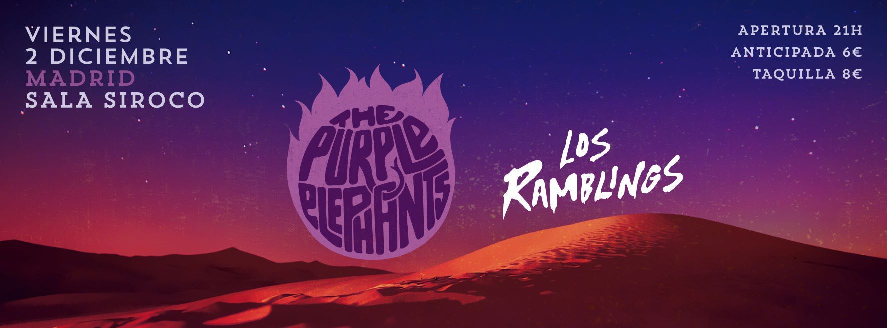 The Purple Elephants + Los Ramblings en Siroco el 2 de diciembre