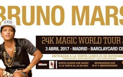 Bruno Mars pasará por Madrid y Barcelona en su 24K Magic World Tour 2017